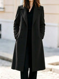 Notched Lapel Double Breasted Long Wool Blend Coat